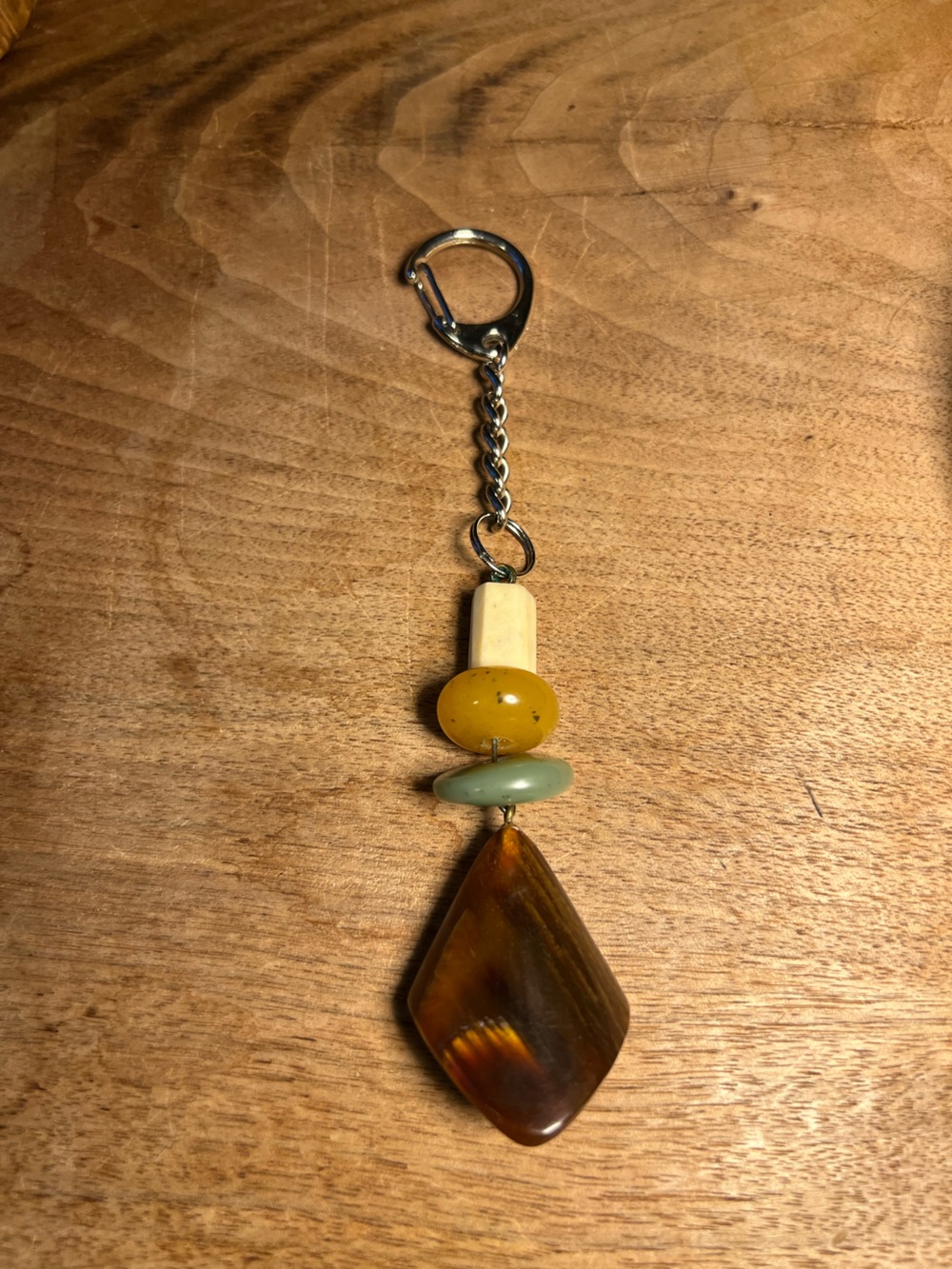 Vintage Tortoiseshell Geometric Beaded Keychain Purse Charm Boho